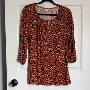 LuLaRoe Women's Blouse - Orange and Black Leopard Print